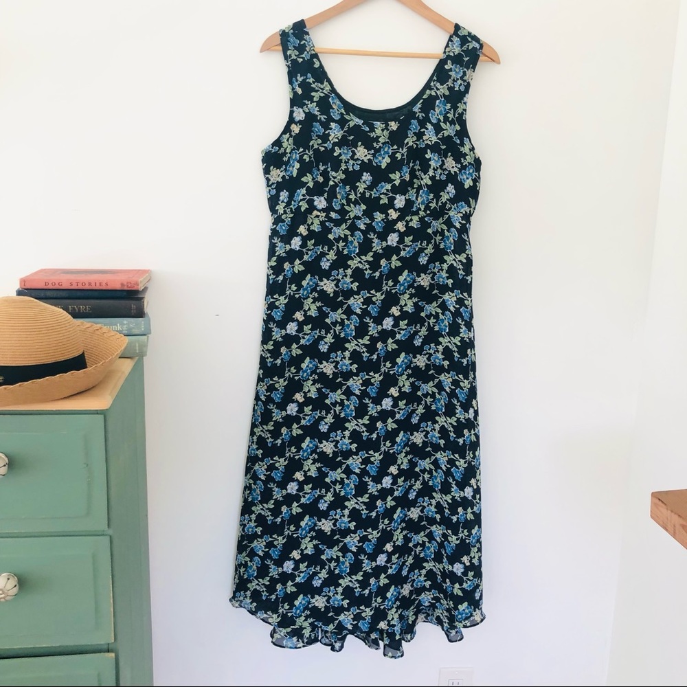 Floral Sleeveless Dress - Blue and Green